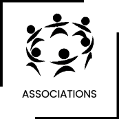 Ce bouton avec le logo représentant des personnes en ronde et contenant le mot associations, renvoie vers la page associations de ce site