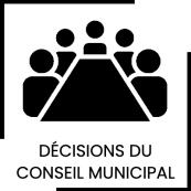 Ce bouton avec le logo de personnes autour d'une table et contenant les mots décisions du conseil municipal, renvoie vers la page décisions du conseil municipal de ce site